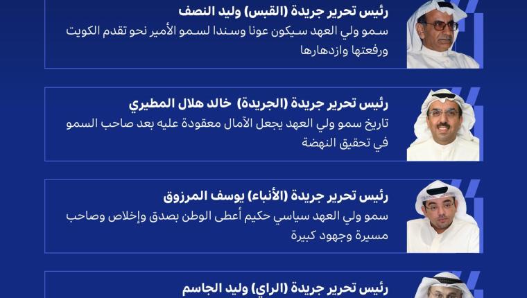 رؤساء تحرير صحف محلية: قدرات سمو ولي العهد ستدفع بنهضة الكويت في مختلف المجالات