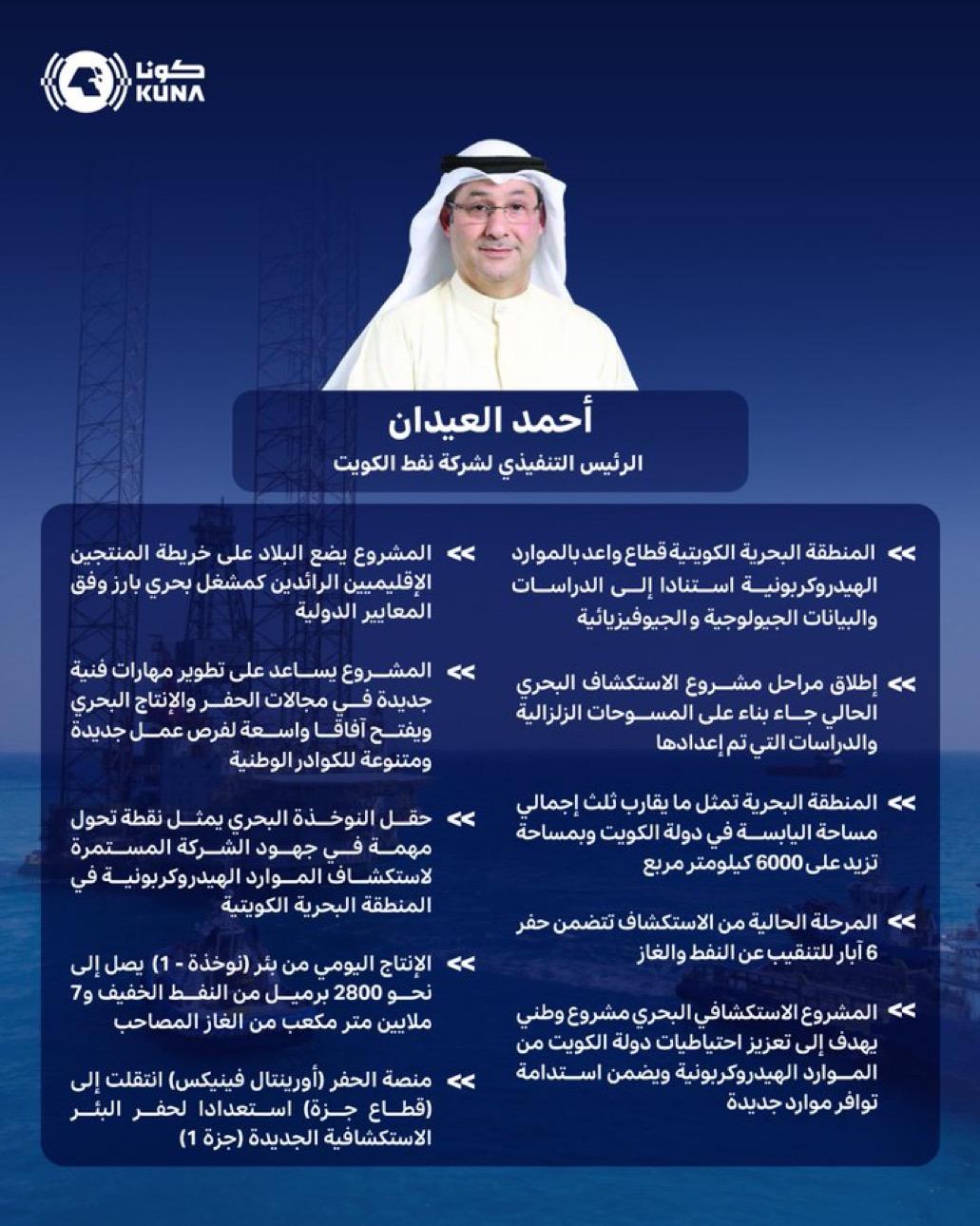 الرئيس التنفيذي لشركة نفط الكويت: المنطقة البحرية الكويتية واعدة بالموارد الهيدروكربونية