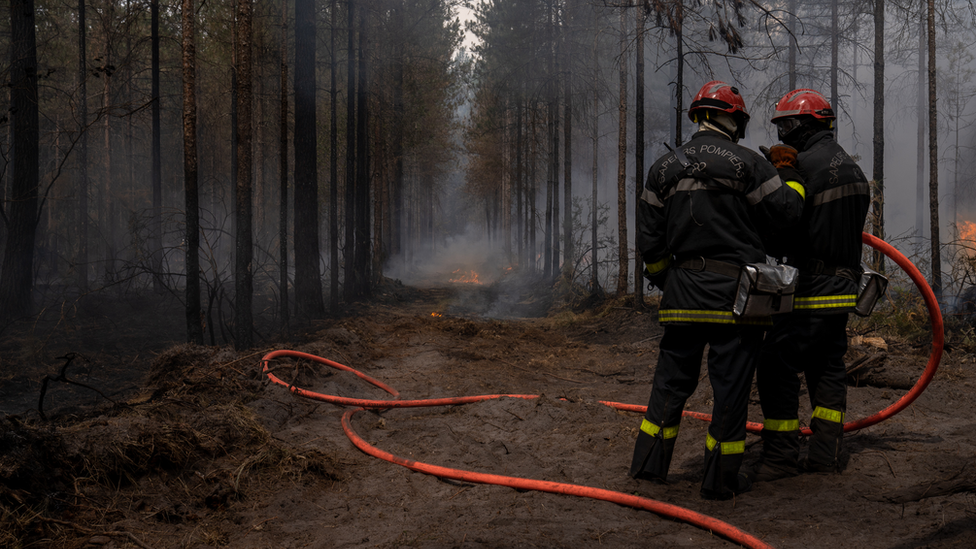 يستعد رجال الإطفاء لإطفاء حرائق تكتيكية بالقرب من بلدة هوستون